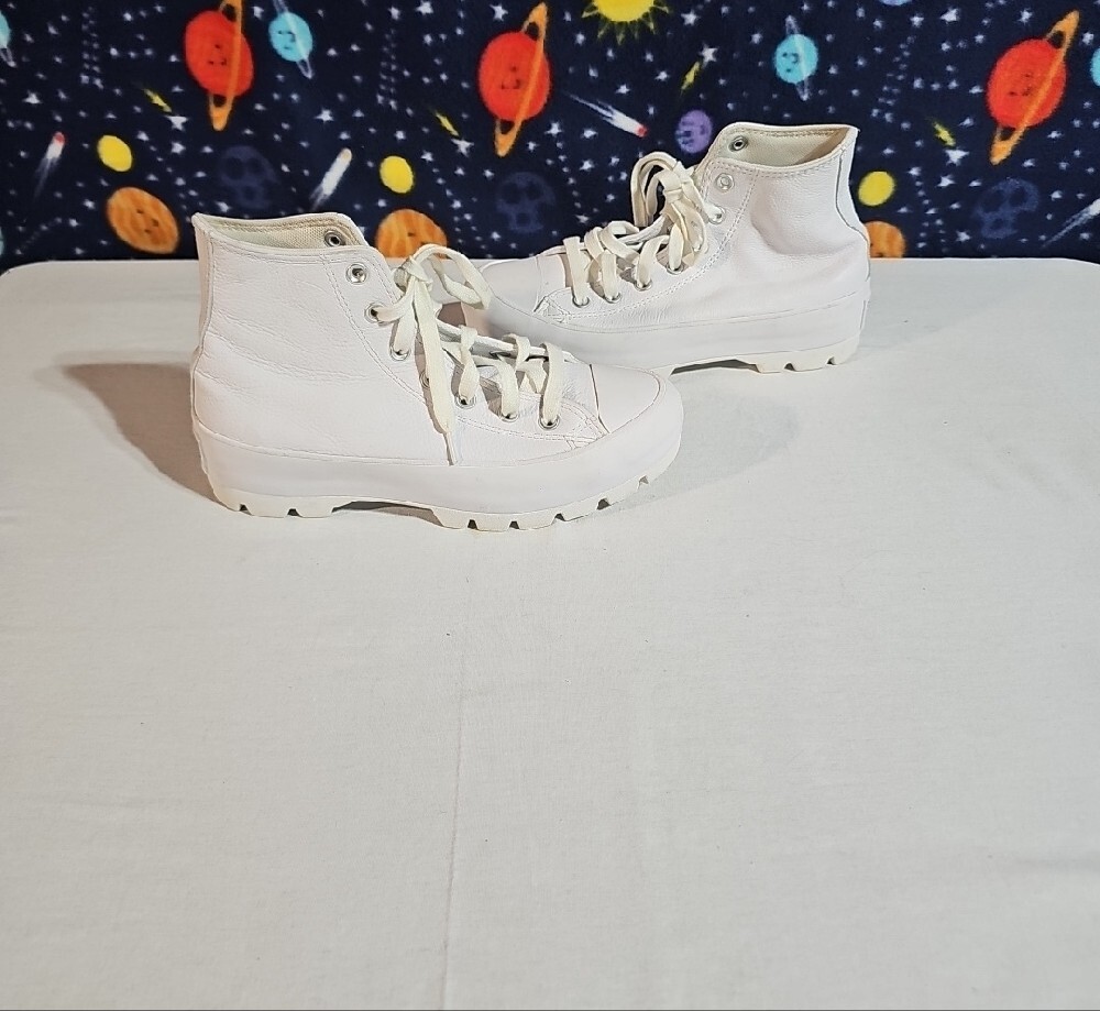 Converse White Size 7 High-Top Leather Lug Sole Sneakers - Picture 4 of 13